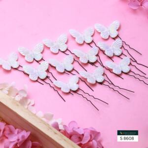 WHITE HAIR BUTTERFIES 12 PCS SET